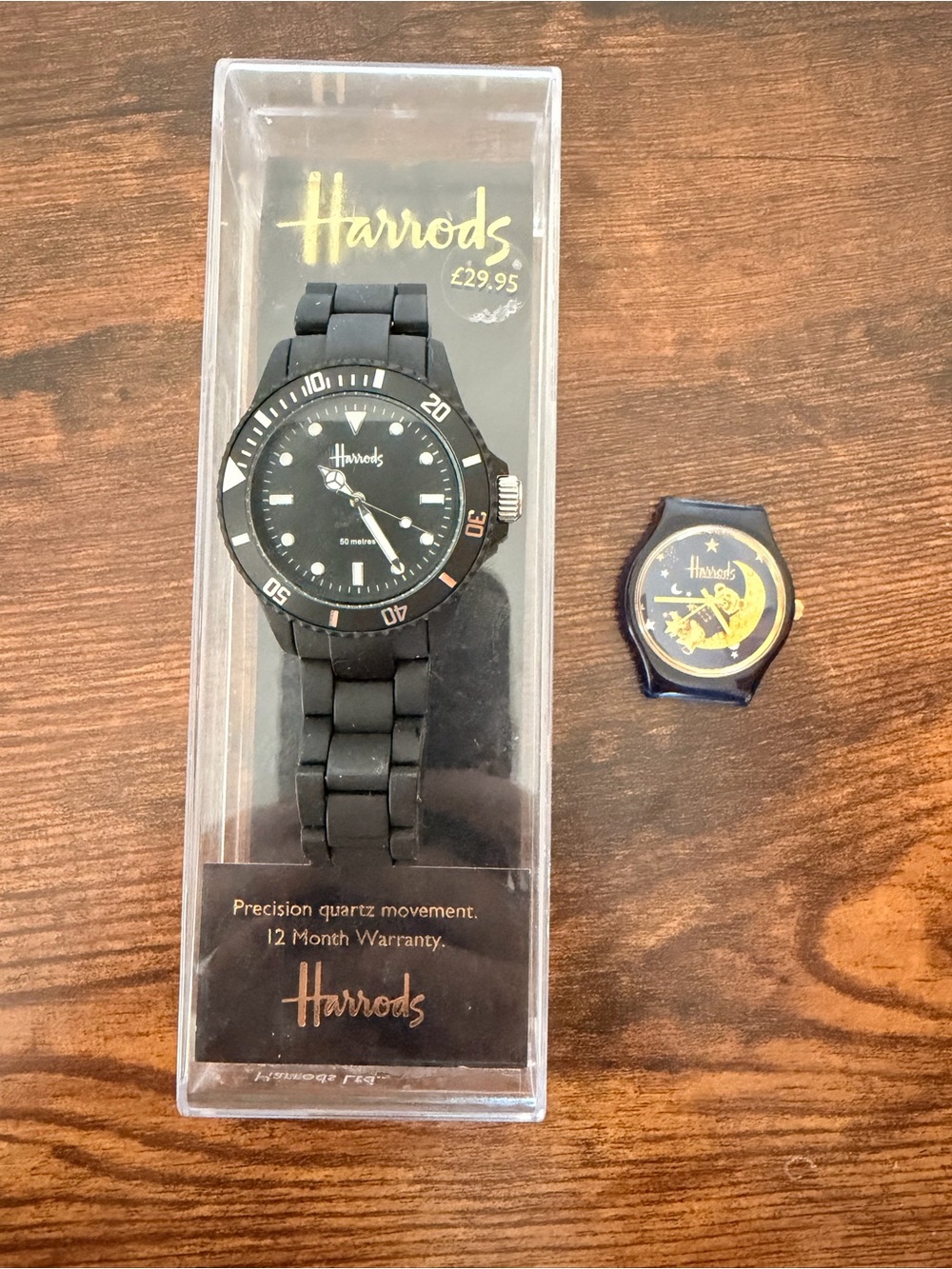 Harrods Black Quartz Wristwatch with Display Box & Blue Celestial Watch Lot